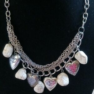 Paparazzi Silver and Cream Heart Necklace